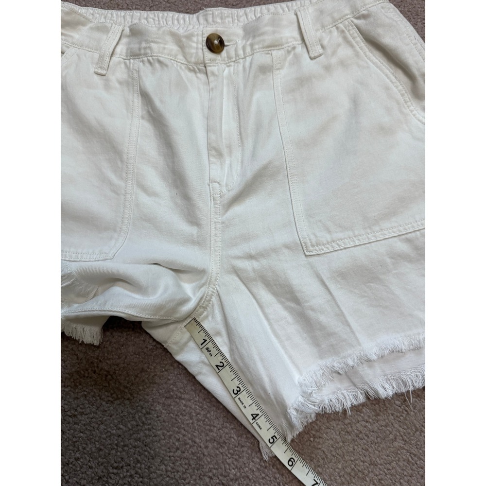 Aerie White High Waisted Frayed Hem Shorts Womens Medium Elastic Waist - Picture 4 of 8